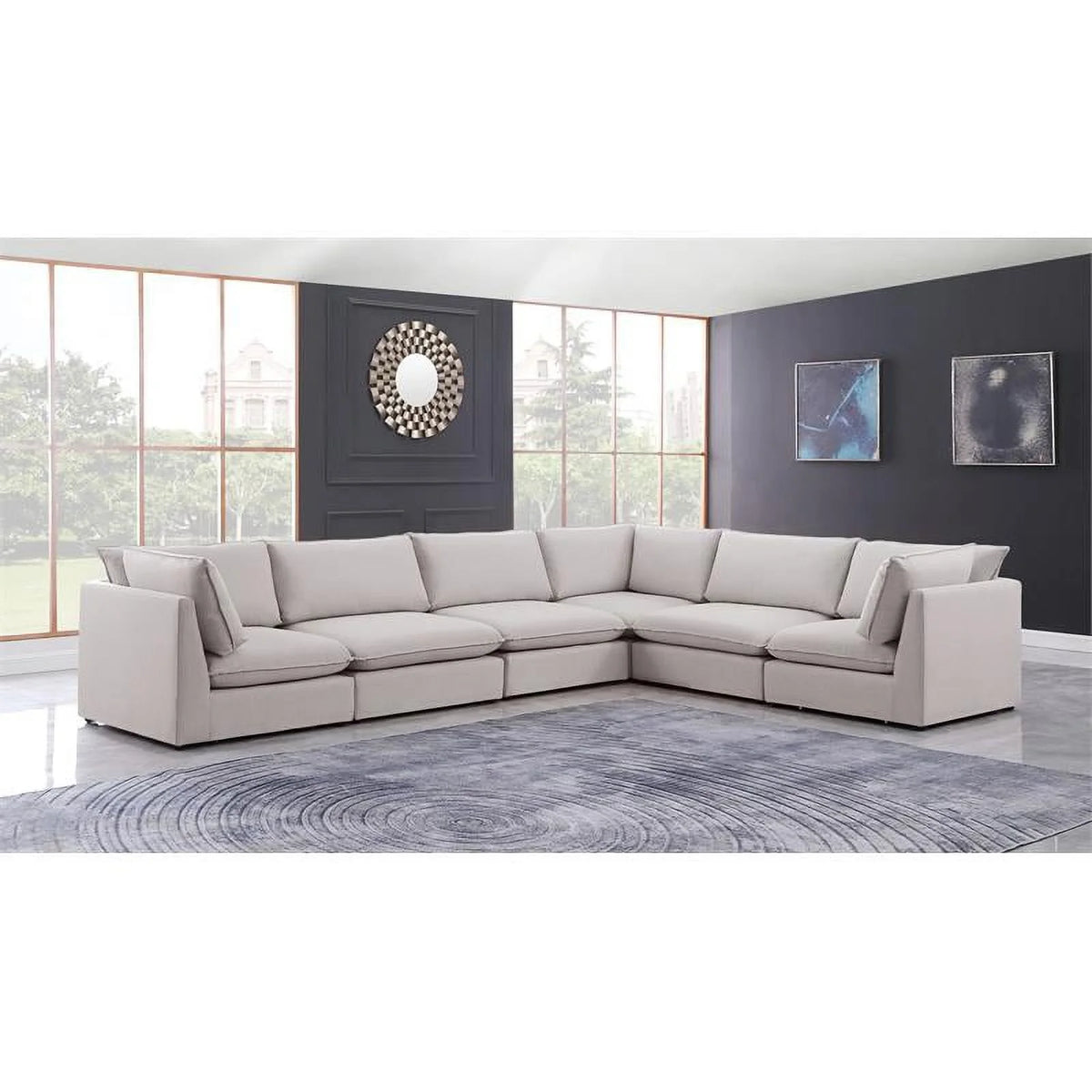 Beige Linen Textured Modular Sectional I827010