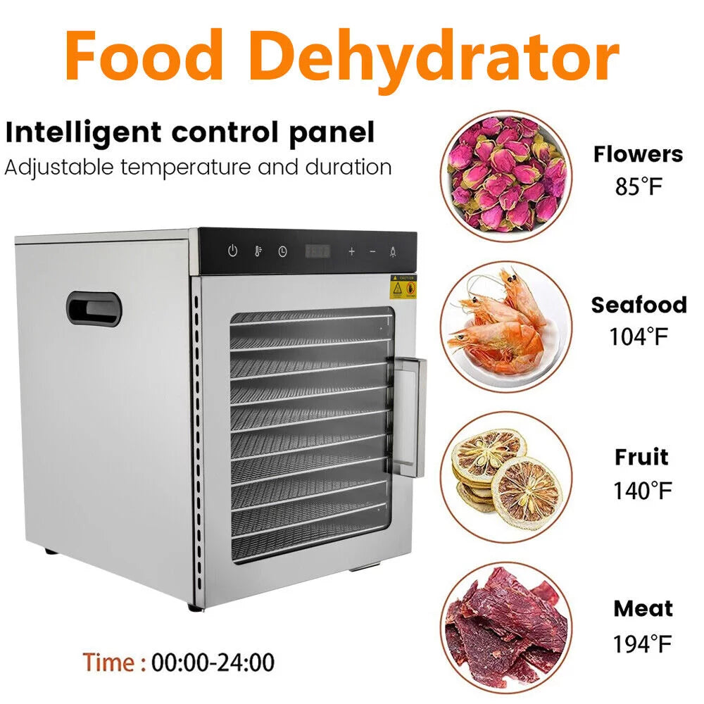 800W 10-Tray Stainless Steel Food Dehydrator P880