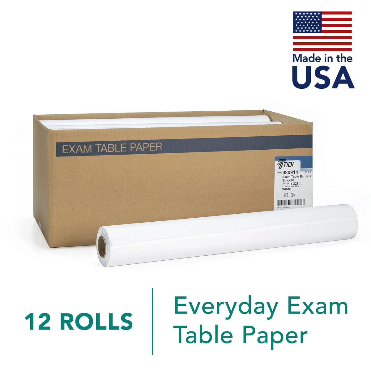White Exam Table Paper, 21" Width, 225' Length, Pack of 12 M9525