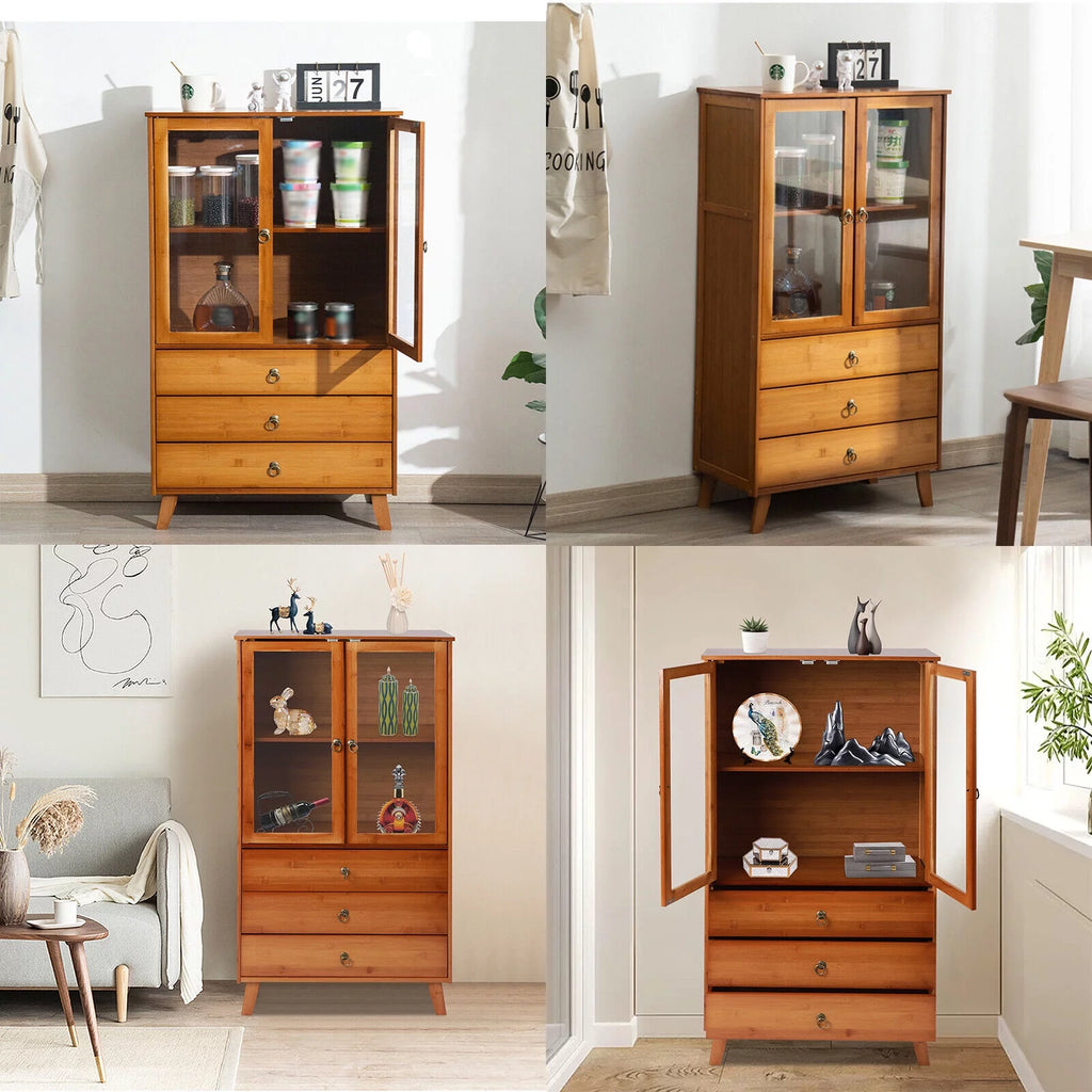 Bamboo Storage Cabinet 3 Drawers 2 Doors Y5402
