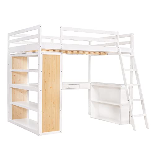 Twin Wood Loft Bed with Staircase, Desk and Wardrobe, Gray G5304