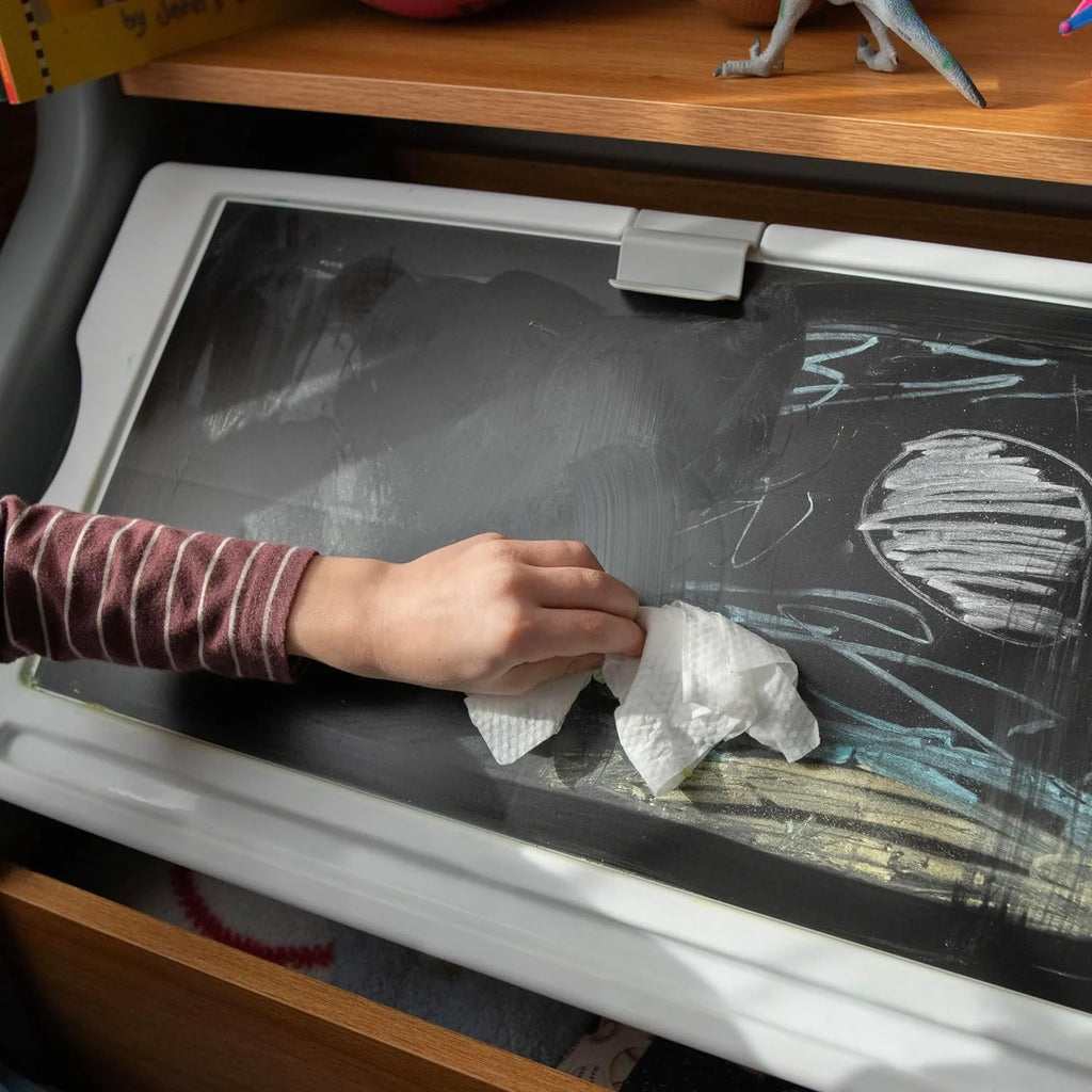 Wood and Plastic Toy Storage Box with Chalkboard Lid Q893322