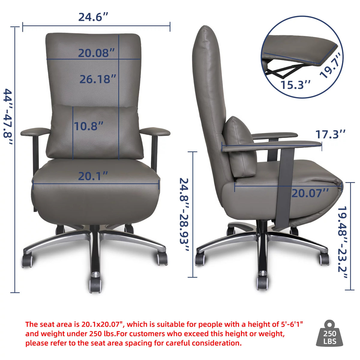 Darkgrey Ergonomic Office Chair with Foot Rest & Headrest N75405