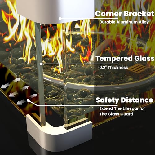 28" Square Propane Outdoor Fire Pit Table with Glass Wind Guard R229