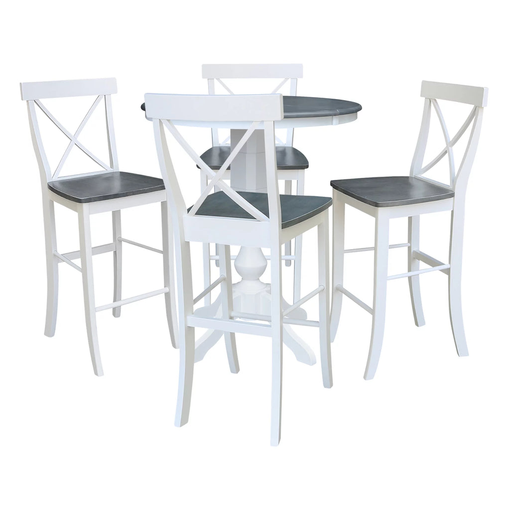 36" Round Solid Wood Extension Dining Table with 4 Bar Height Stools W29190