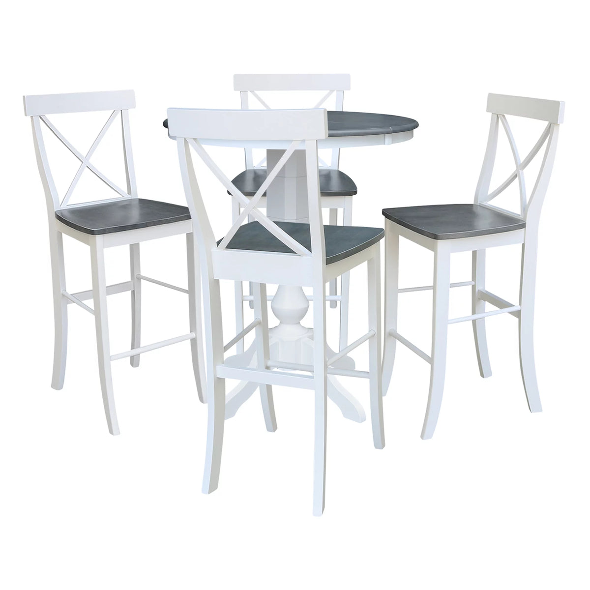 36" Round Solid Wood Extension Dining Table with 4 Bar Height Stools W29190