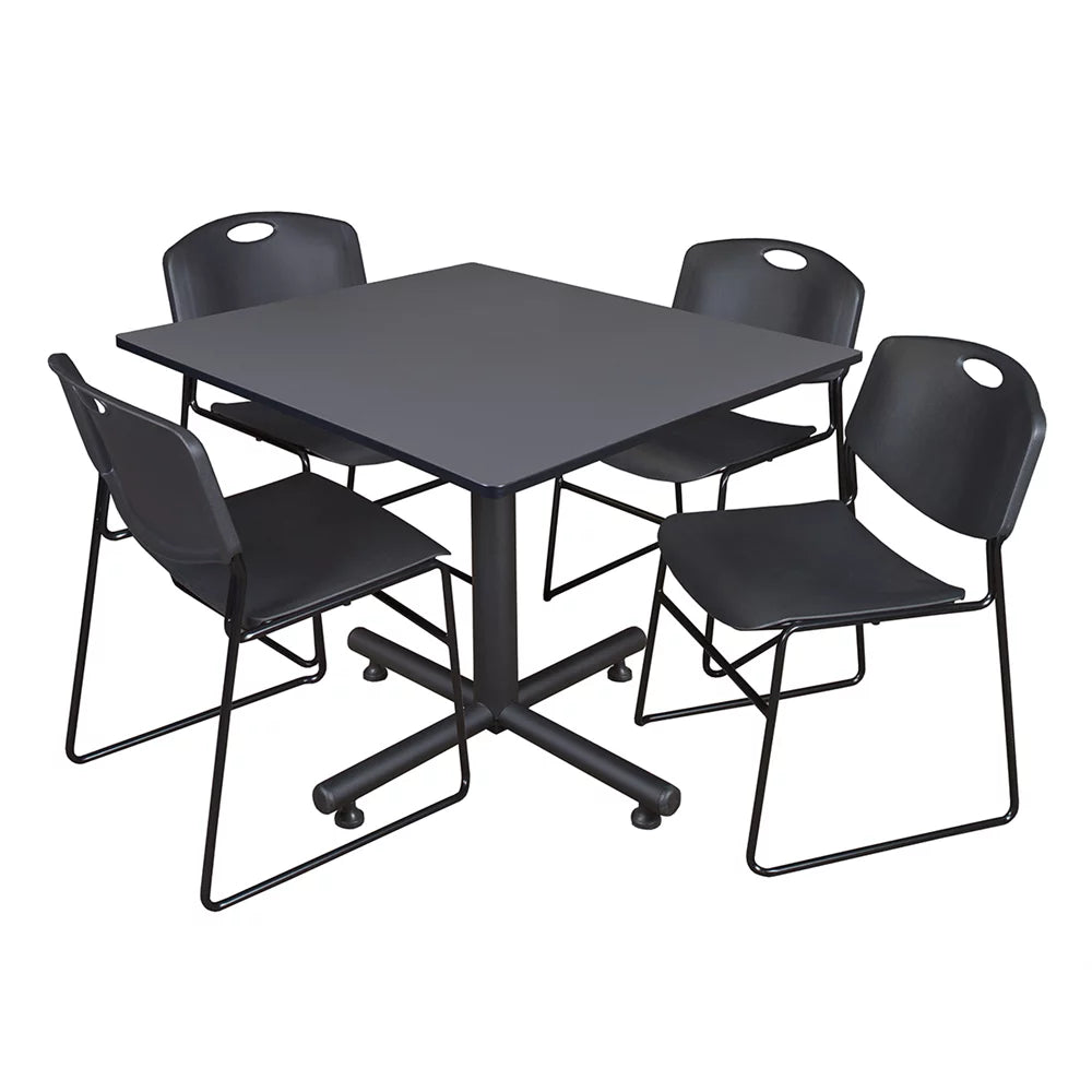 48" Square Breakroom Table & 4 Stack Chairs F501