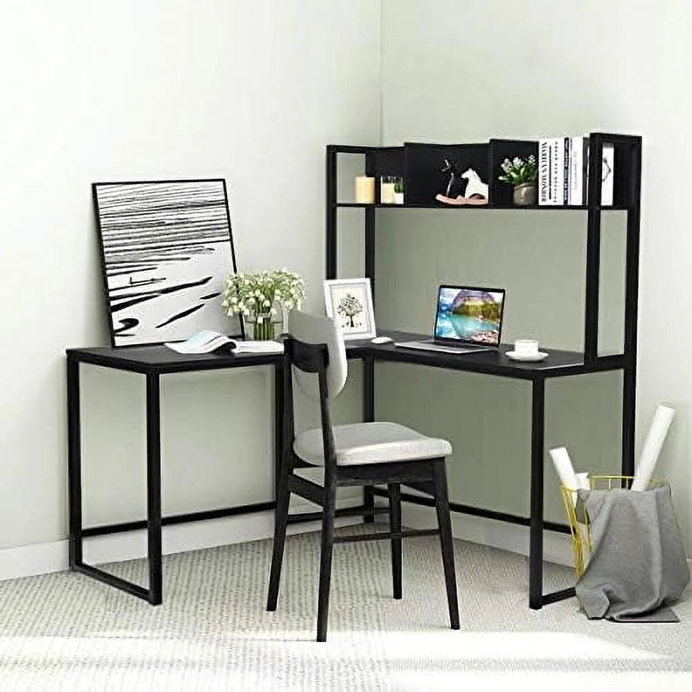Reversible L-Shaped Corner Computer Desk with Hutch L848