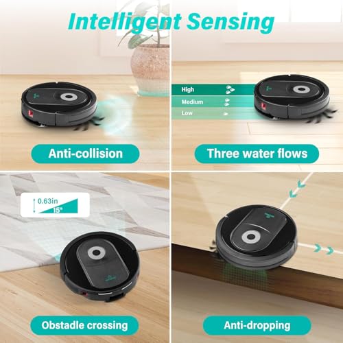 Robot Vacuum and Mop Combo, 4000Pa Suction, Self-Charging Smart Vacuum Cleaner with Water Tank & Dustbin, App Control (Black) L2261