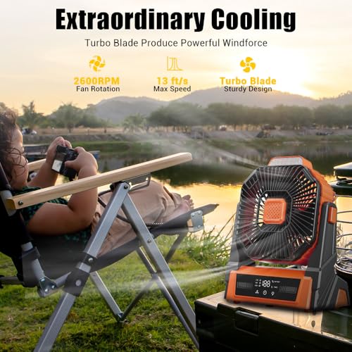 Portable Rechargeable 20000mAh Battery Powered Desk Fan with LED Lantern Y618857