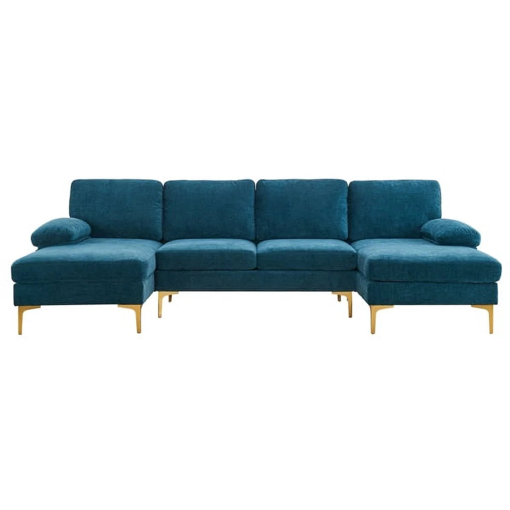 Dark Blue Chenille Convertible Sectional Sofa R49543