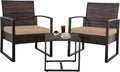 3 Pieces Wicker Patio Furniture Set with Glass Coffee Table T6025