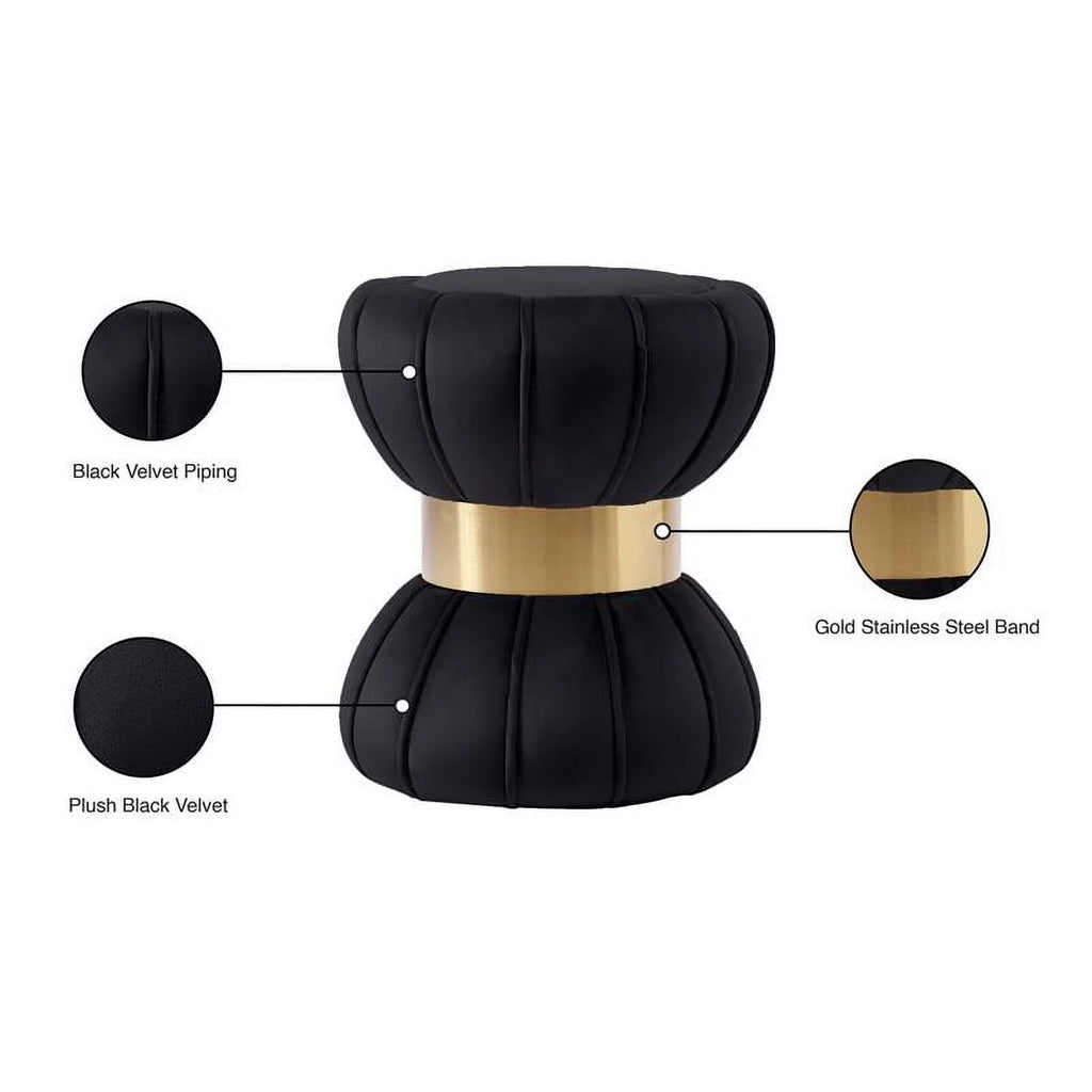 Black Velvet Ottoman Stool J84436