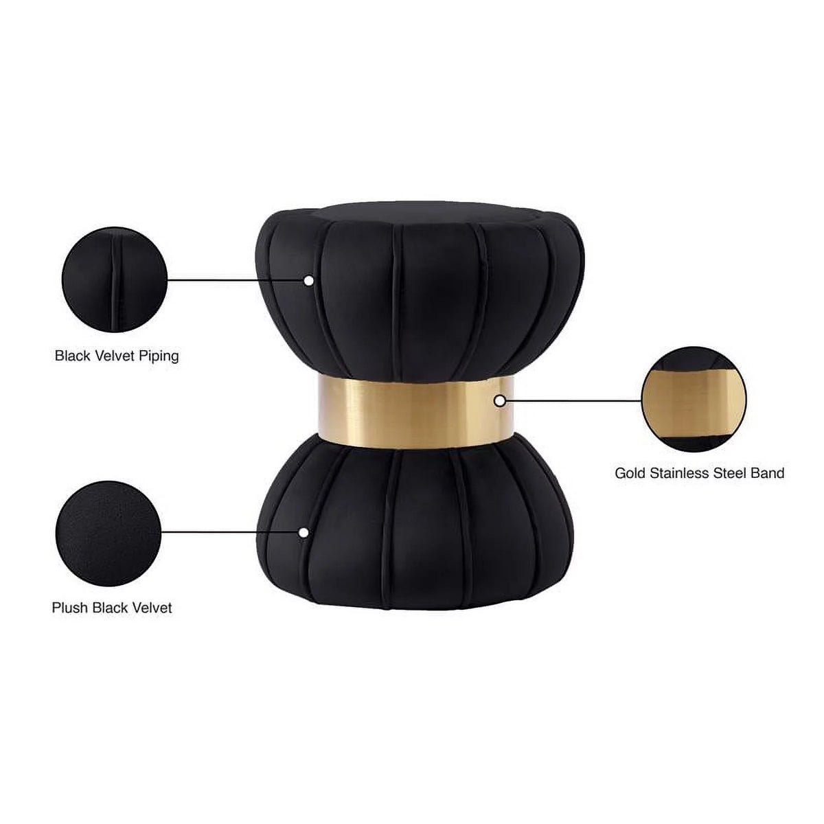 Black Velvet Ottoman Stool J84436