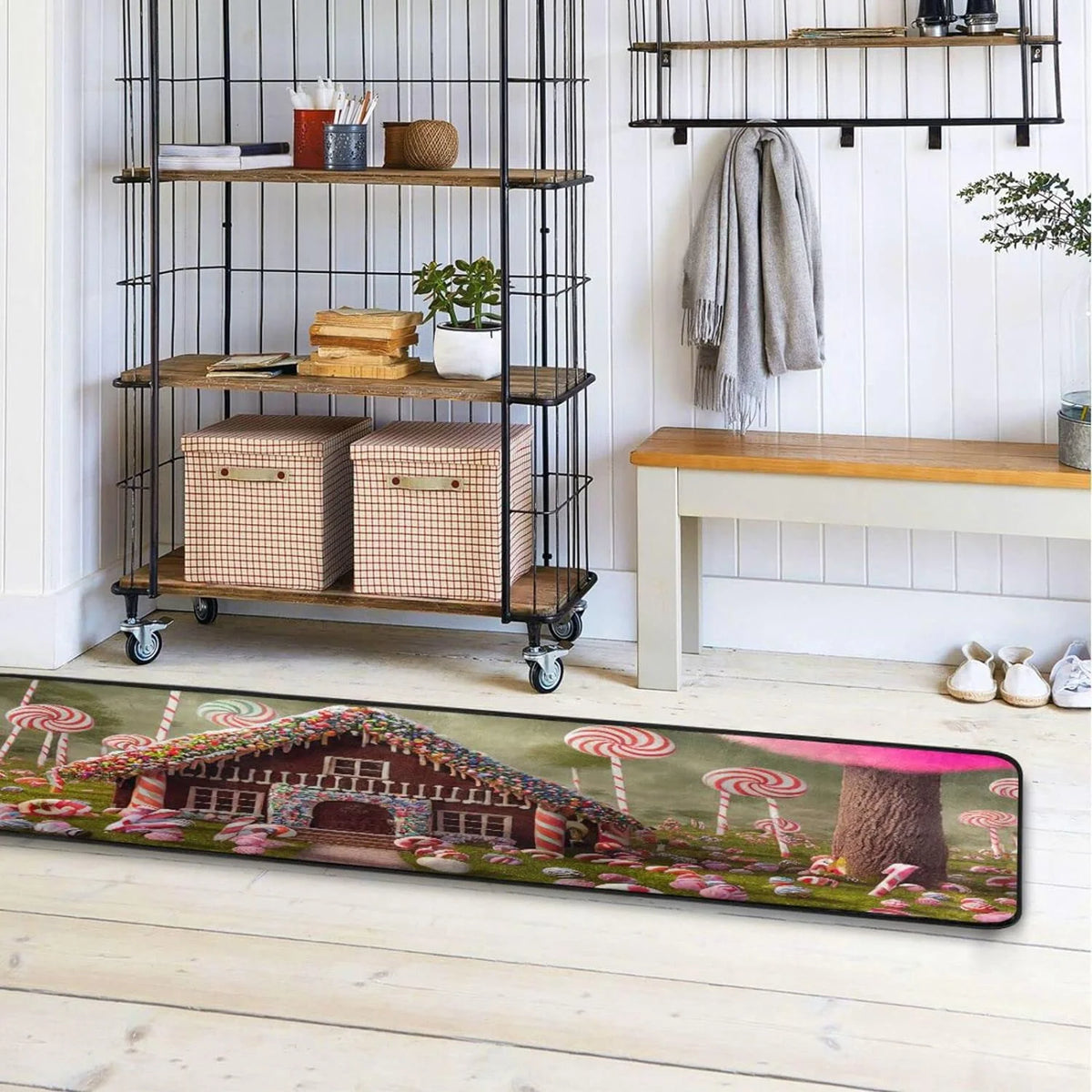 Candy Gingerbread House 2'x6' Non Slip Washable Runner Rug J3162