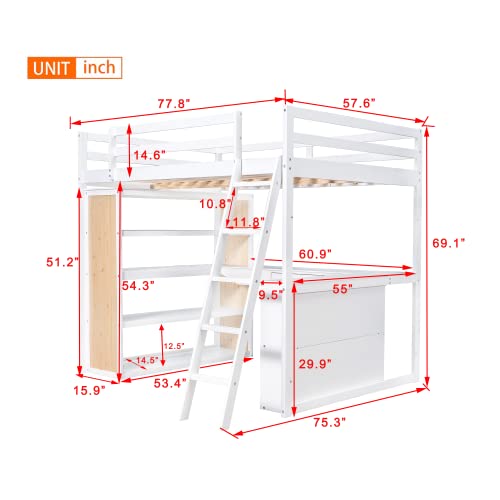 Twin Wood Loft Bed with Staircase, Desk and Wardrobe, Gray G5304