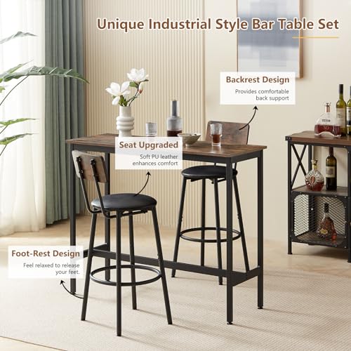 Brown 3 Piece Bar Table and Stools Set of 2 T31071