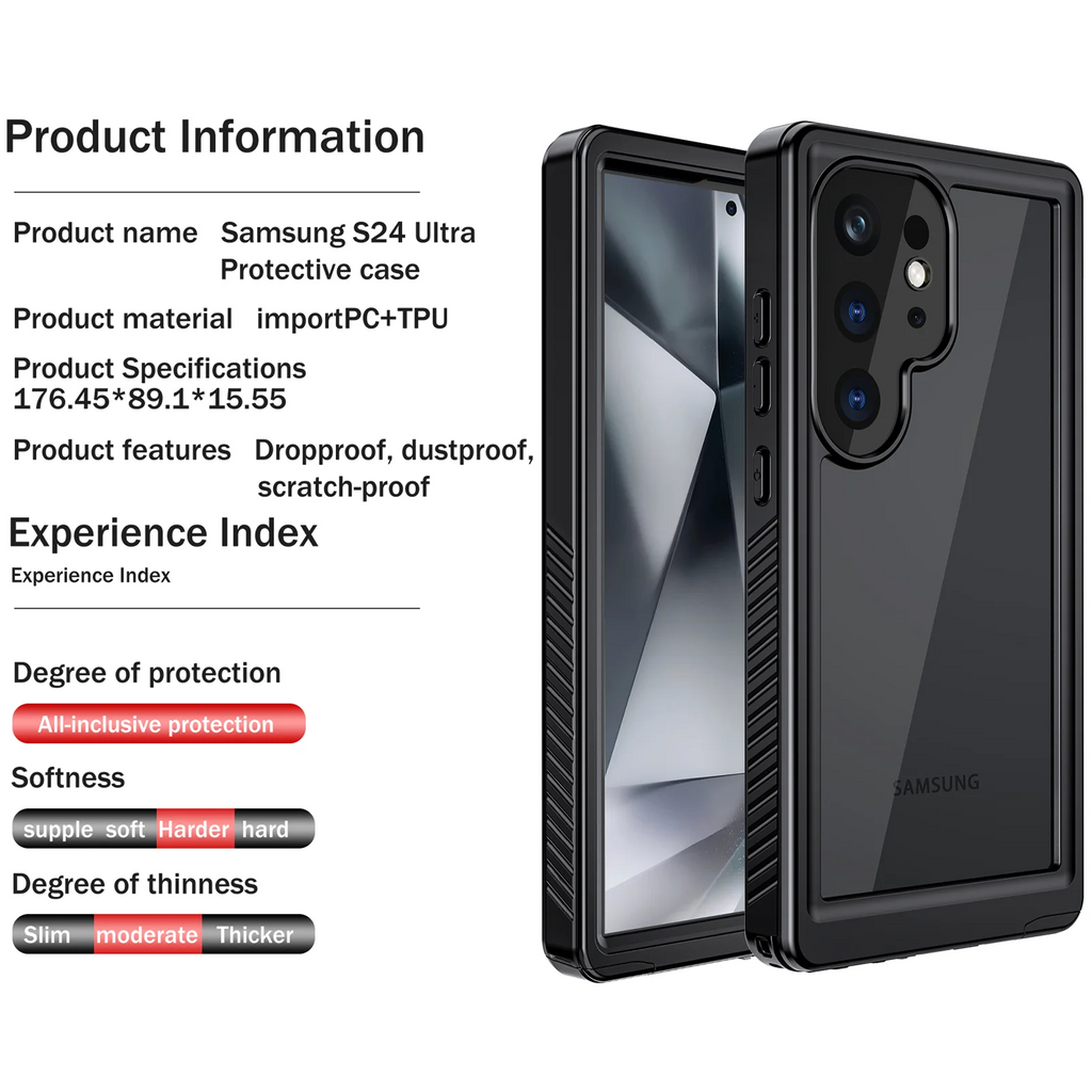 Black Waterproof Rugged Phone Case with Screen Protector Y930318
