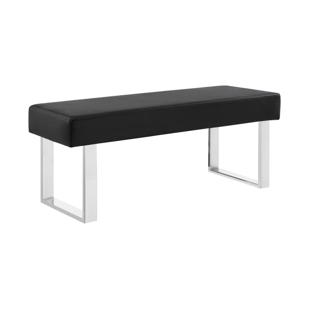 48 Inch Black Leatherette Bench with Metal Frame X200826