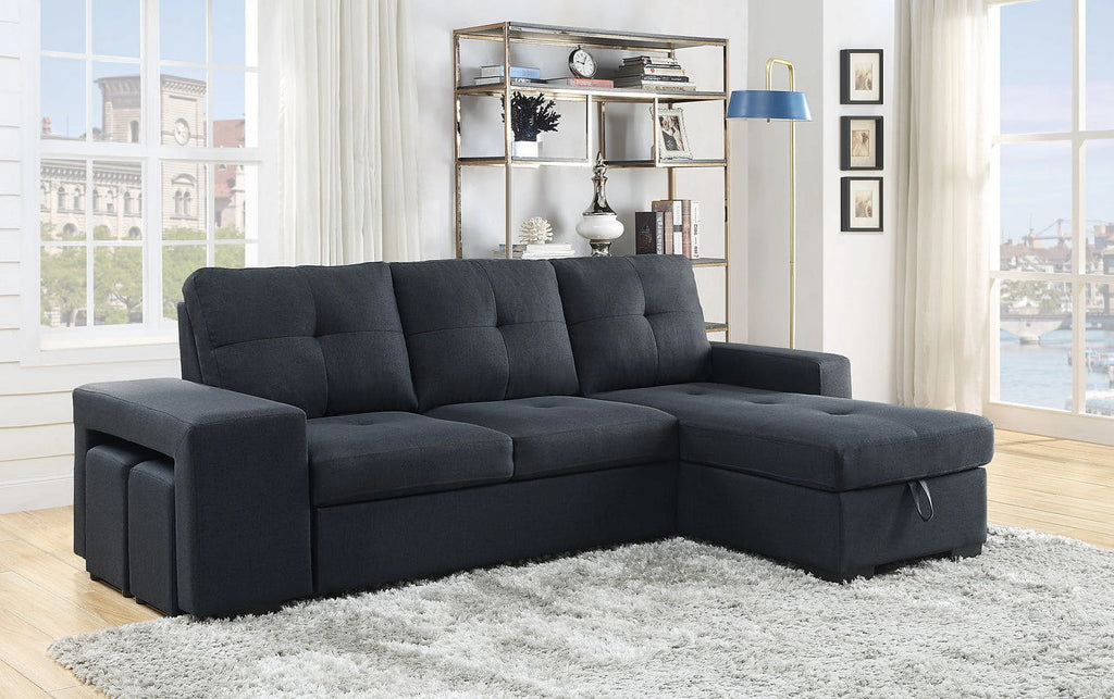 Linen Sleeper Sectional Sofa with Reversible Storage Chaise Q925847