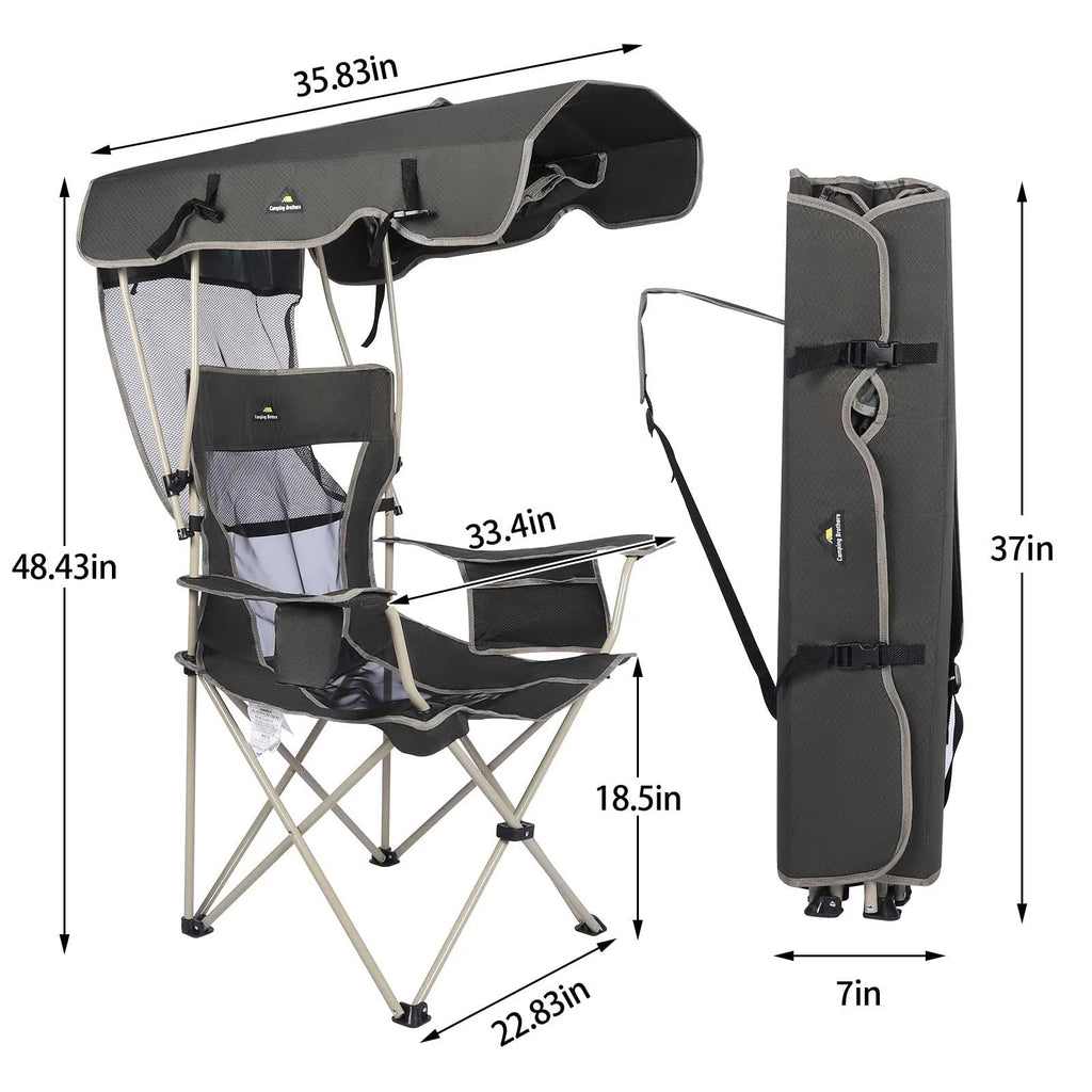 Army Green Folding Camping Chair with Shade Canopy B17867