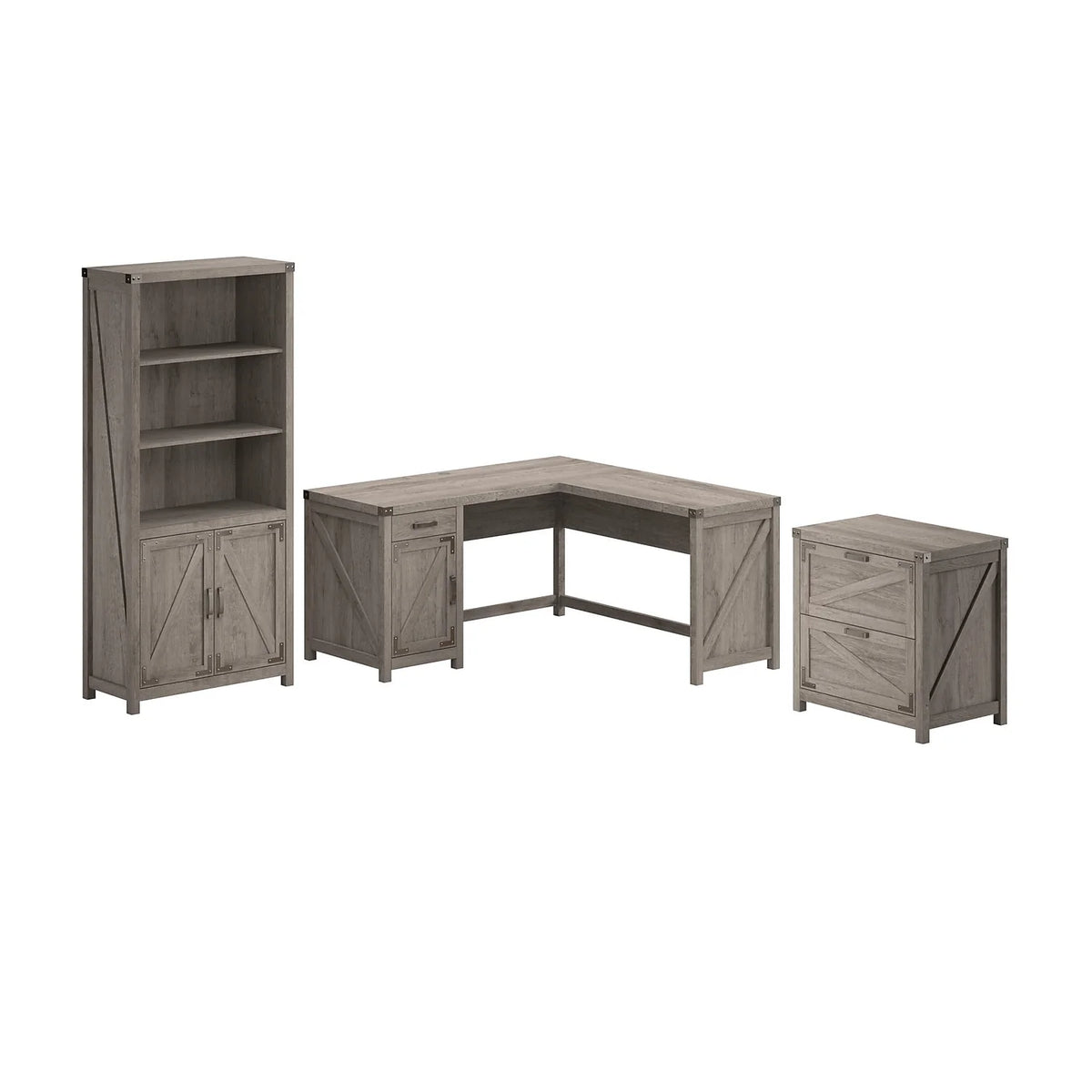 L Shaped Desk with File Cabinet and Bookcase S24747