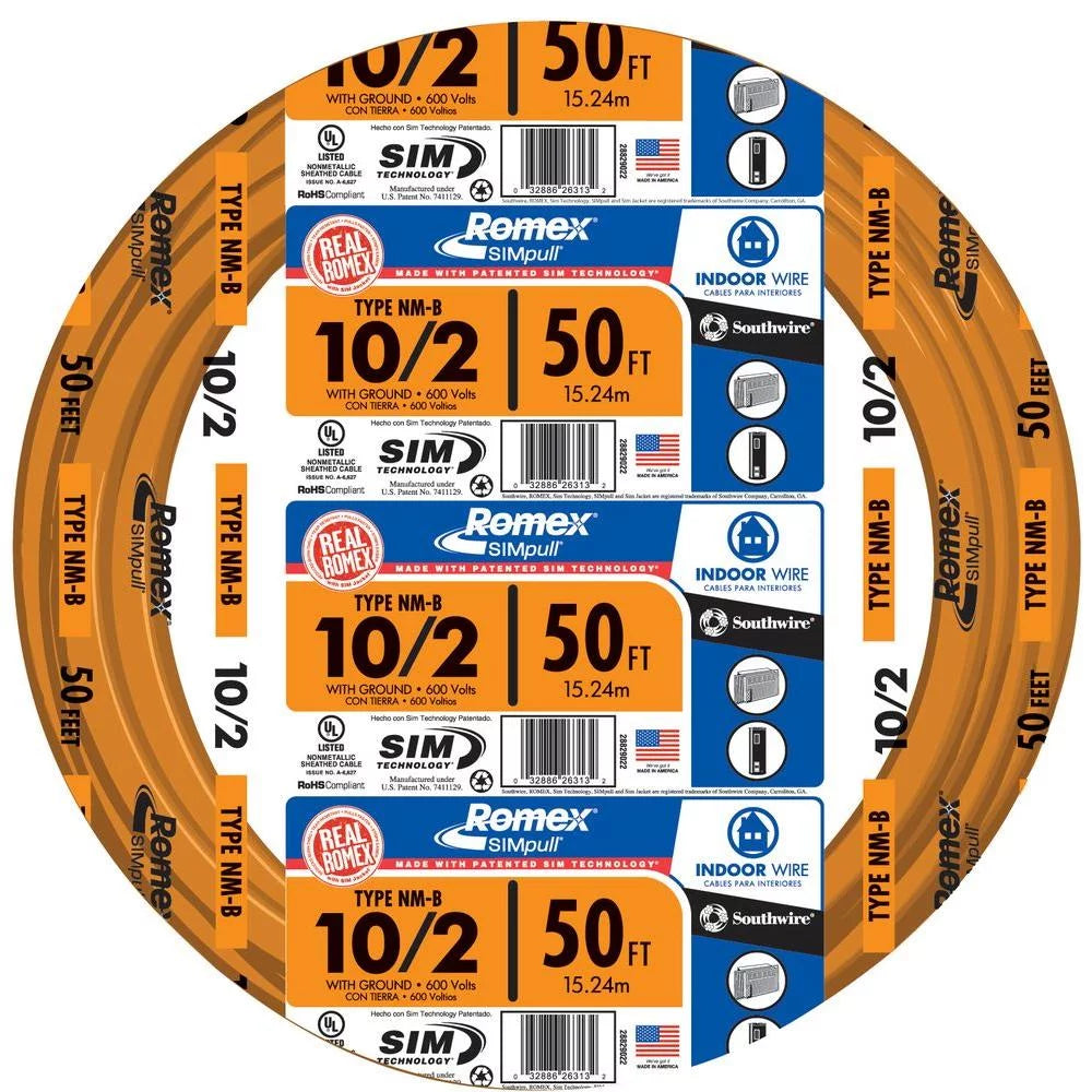 50' 10/2 with ground Indoor Electrical Wire NM-B Orange K79592