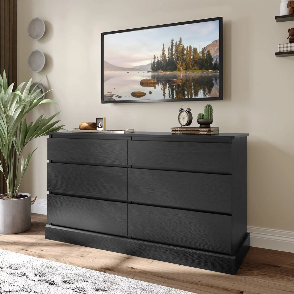 Black 6 Drawer Wooden Dresser E502