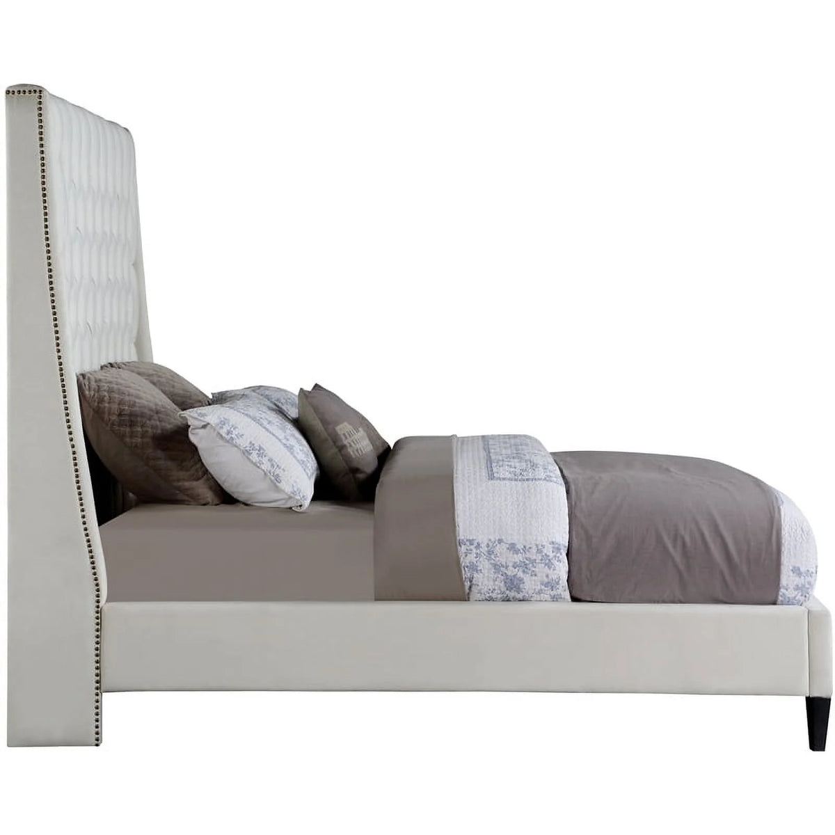 Cream Velvet Queen Bed J907436