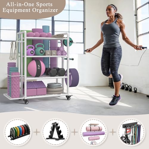 4-Tier Dumbbell Rack with Wheels and Hooks D8714