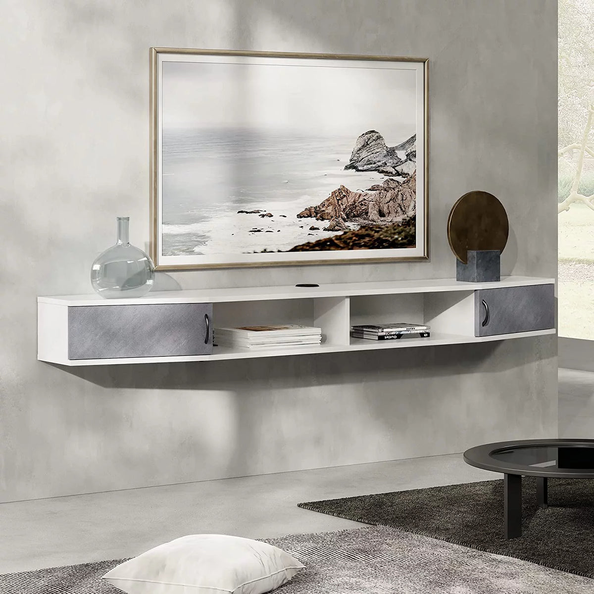 Black Floating TV Stand Wall Mounted Shelf Z7367