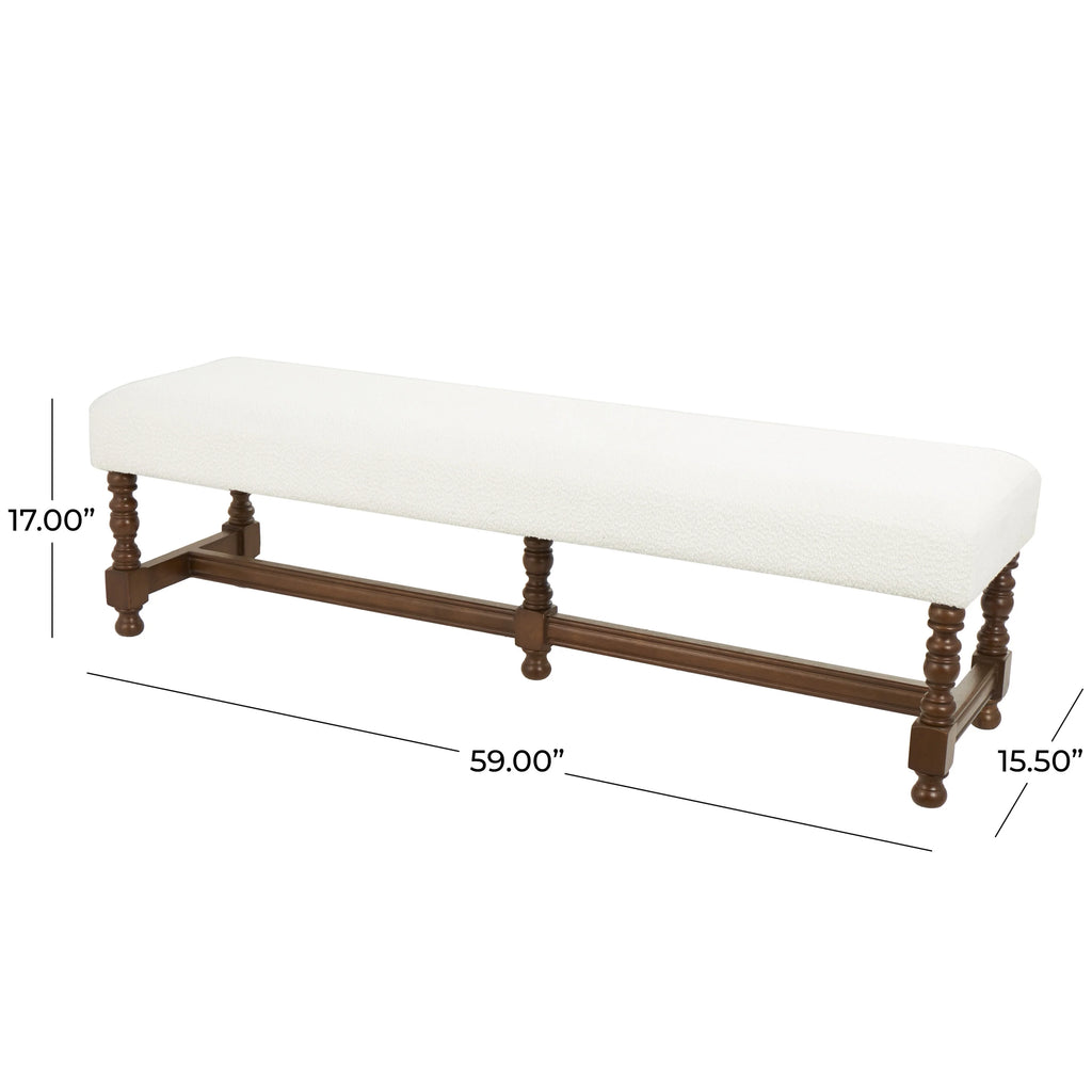 Fabric Bench with Brown Traditional Wood Turned Legs L628