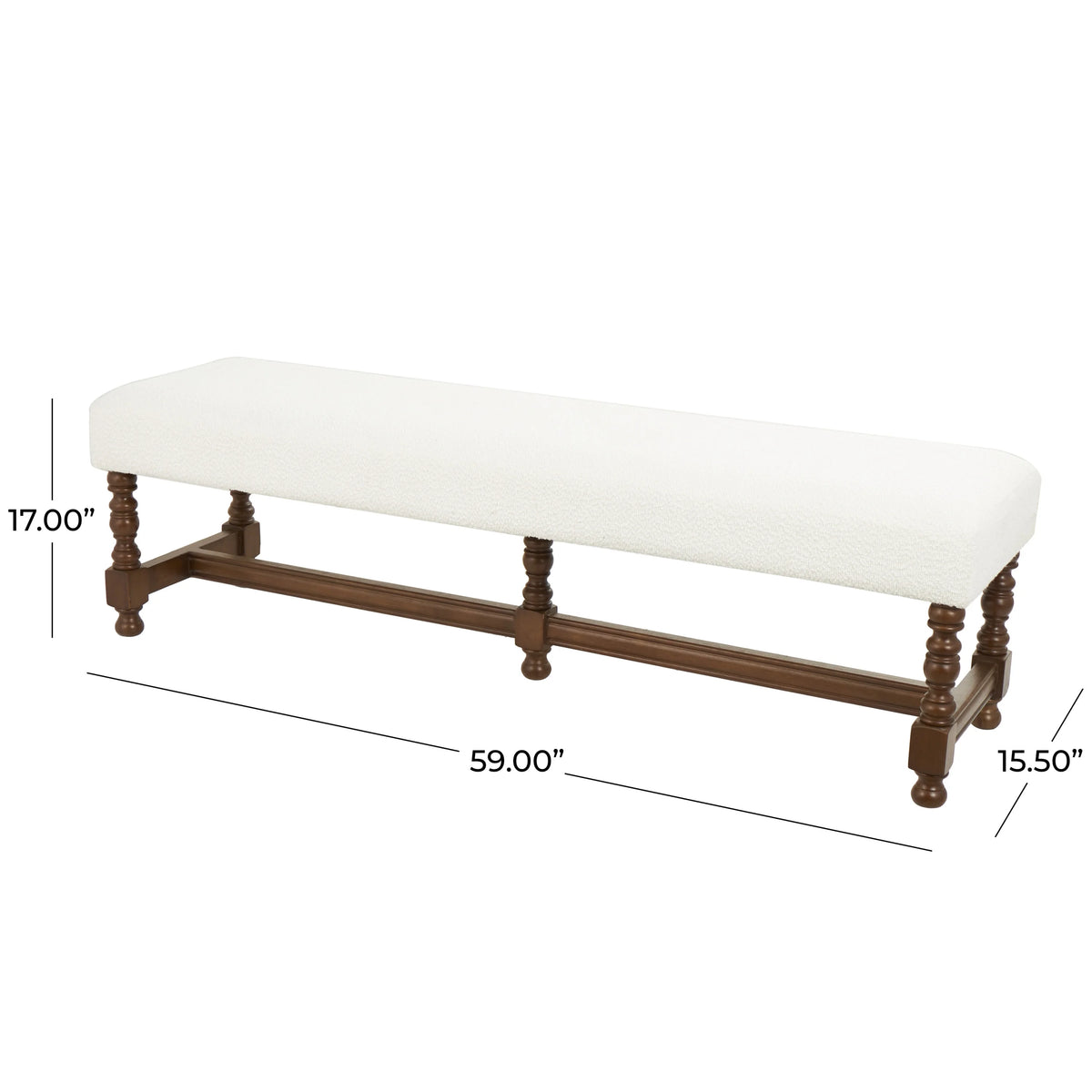 Fabric Bench with Brown Traditional Wood Turned Legs L628