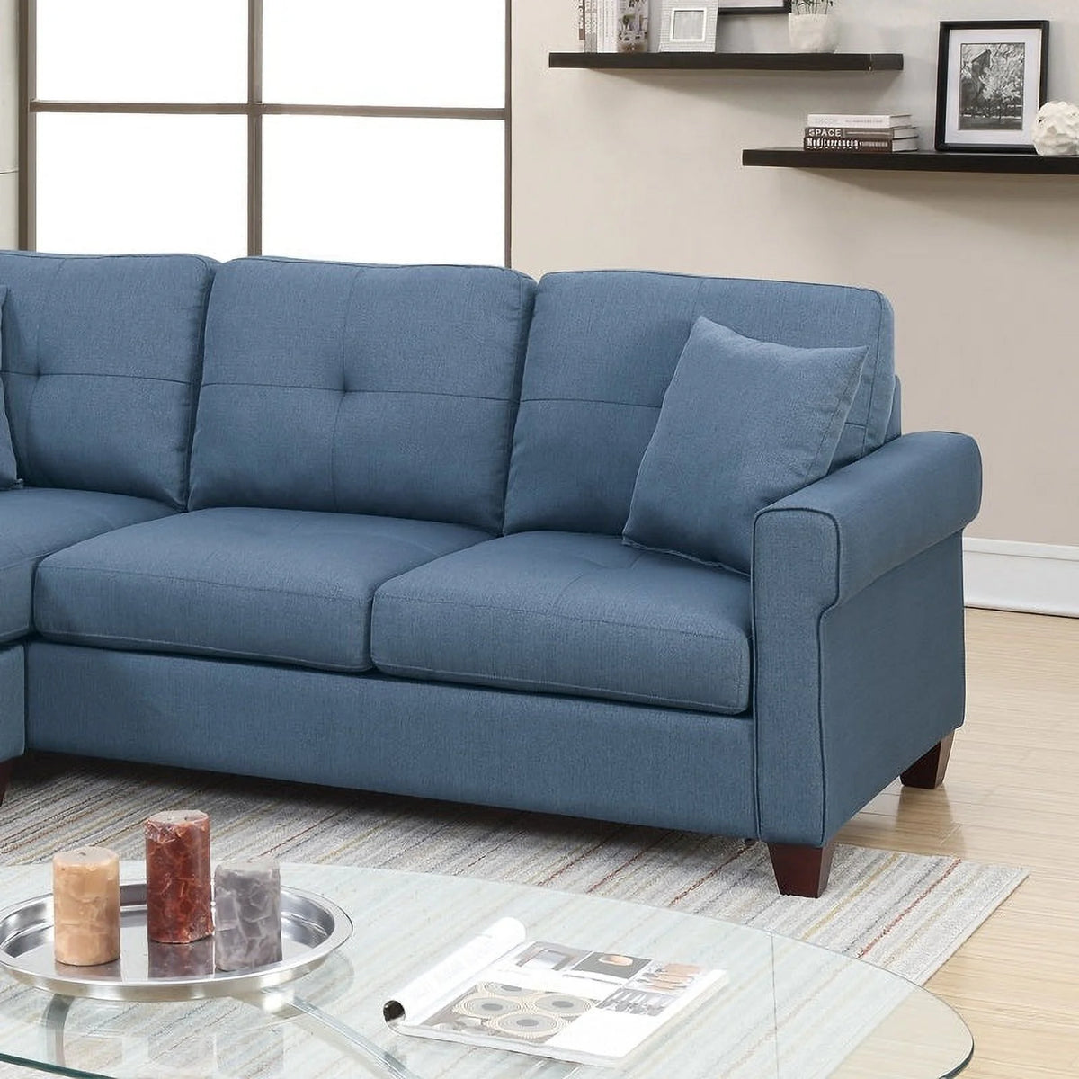 2 Piece Fabric Compact Sectional Sofa Set in Blue O3776