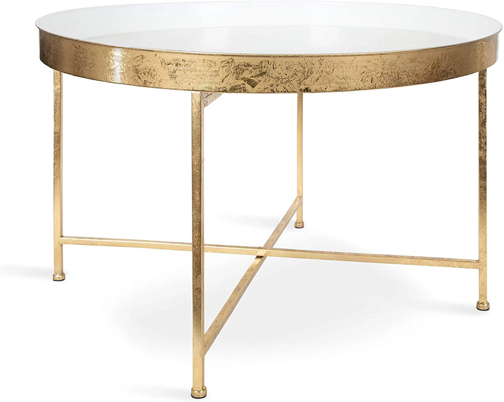 Round Metal Coffee Table, White and Gold B391