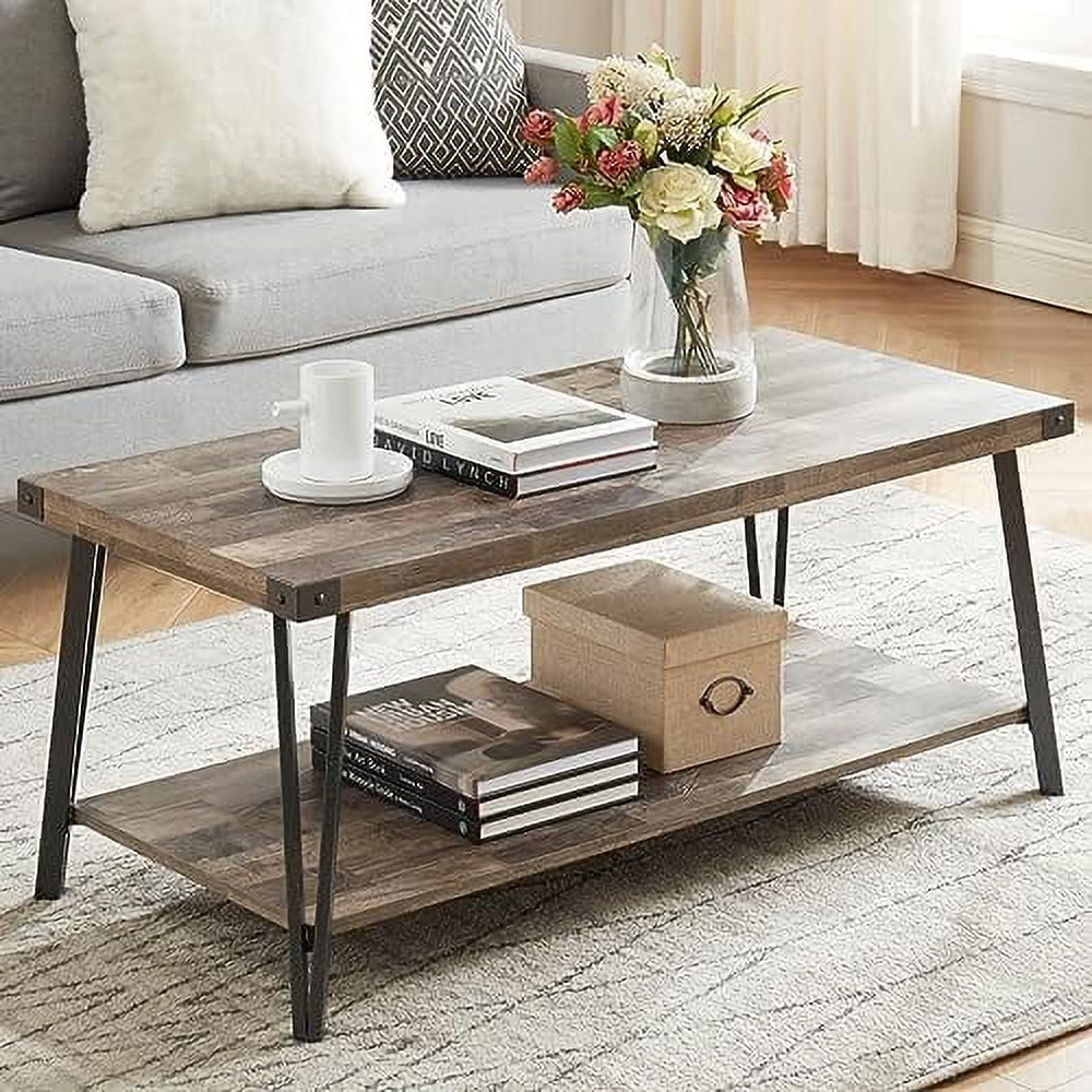 Brown Rectangular Coffee Table with Metal Frame F545544