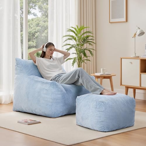 3FT Green Corded Fabric Bean Bag Chair with Ottoman U76236