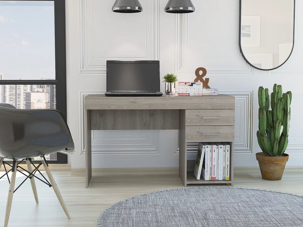 Light Gray Two Drawer Computer Desk with Lower Shelf Q162926