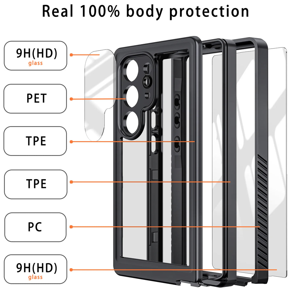 Black Waterproof Rugged Phone Case with Screen Protector Y930318