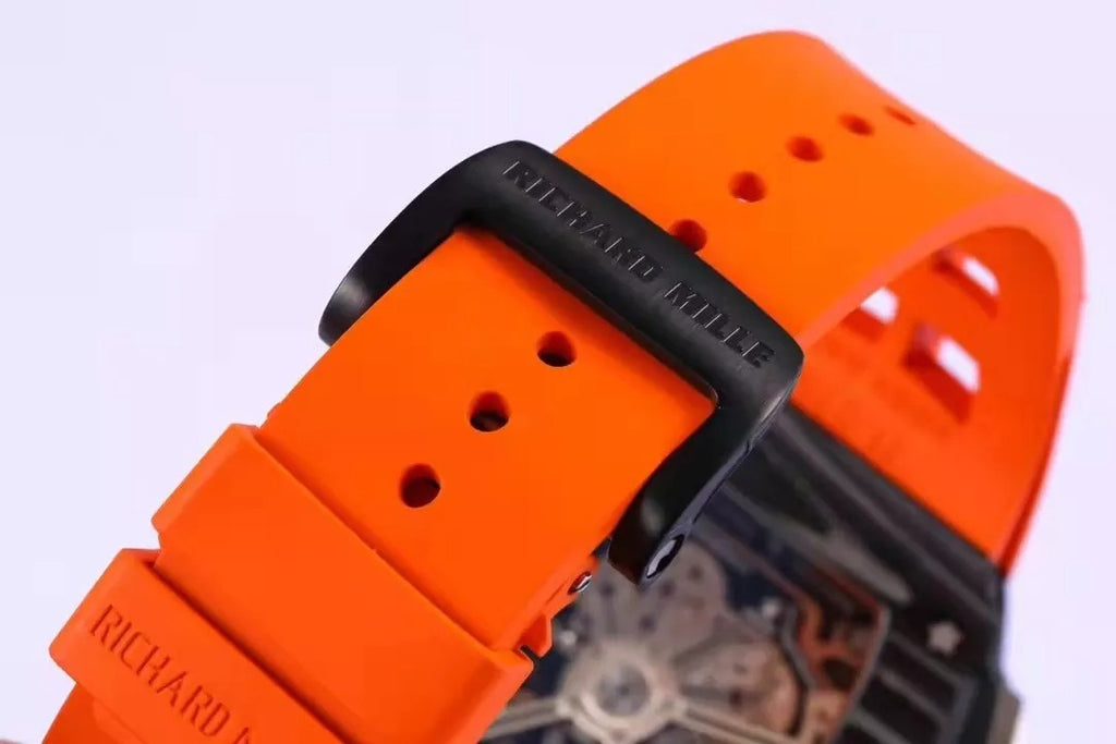Skeleton Dial Black Bezel Orange Rubber Strap R82308
