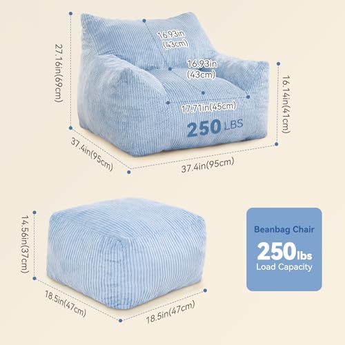 3FT Green Corded Fabric Bean Bag Chair with Ottoman U76236