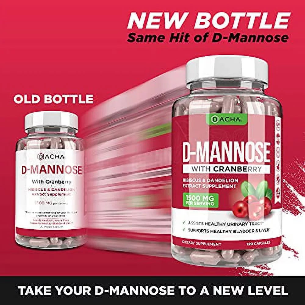 1500 mg D-Mannose Capsules with Cranberry, Dandelion, Hibiscus Flower Extract E409