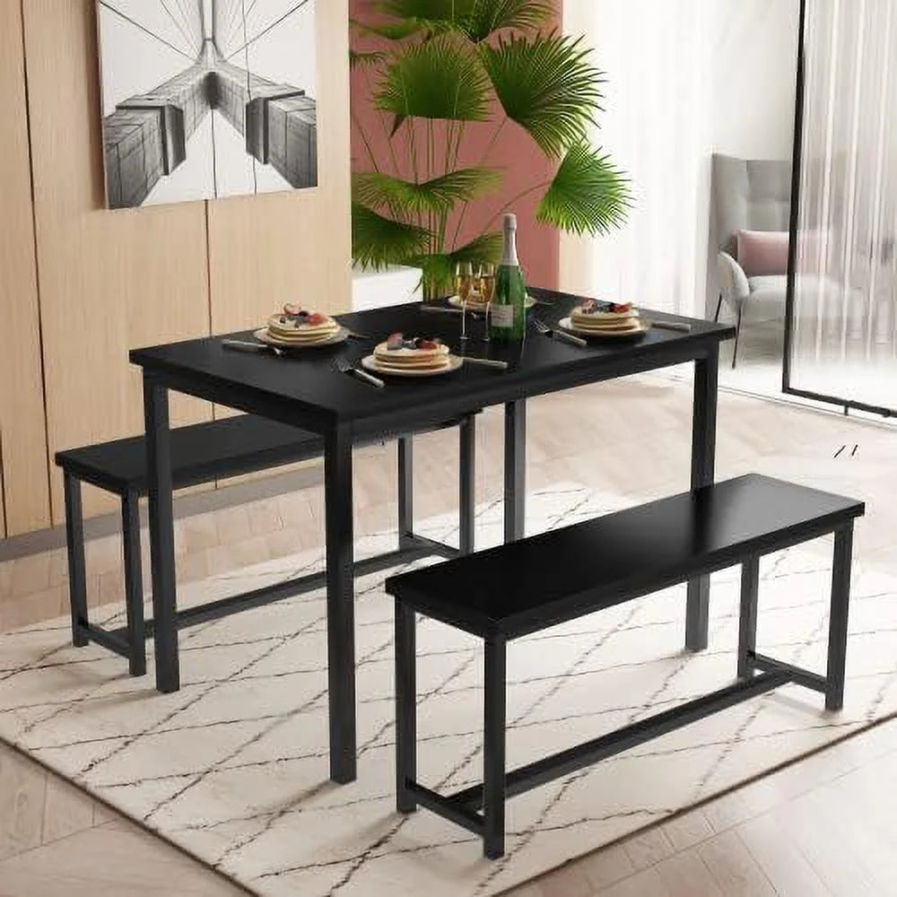 47" 3 Piece Wood Dining Table Set with Benches Y347761