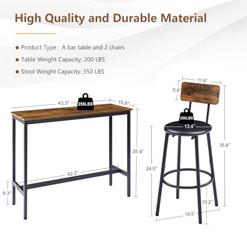 Brown 3 Piece Bar Table and Stools Set of 2 T31071
