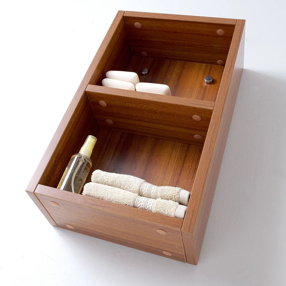 Teak Bathroom Linen Side Cabinet with 2 Open Storage Areas Z930909