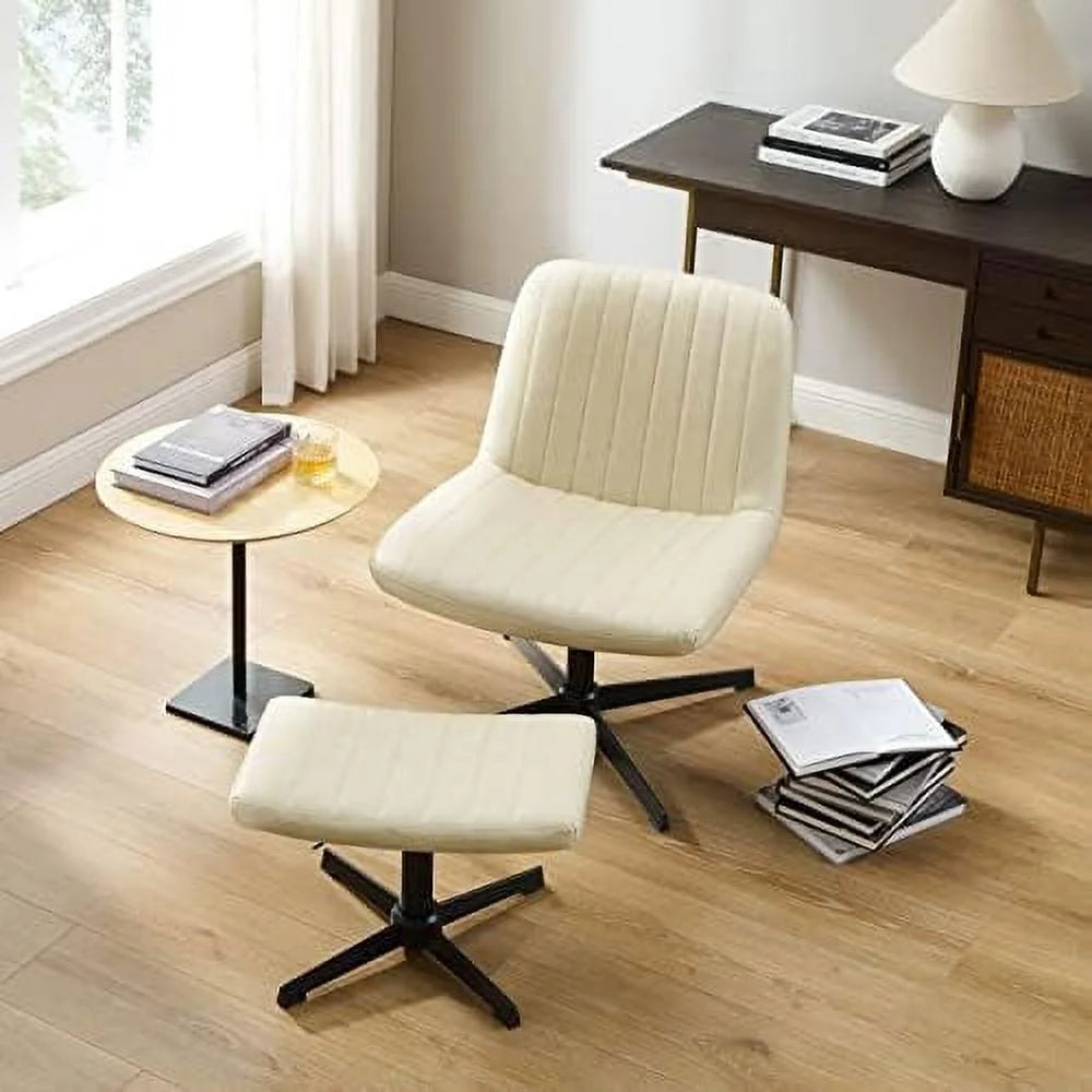 No Wheels Velvet Tufted Rocking Desk Chair with Foot Rest Stool and Lumbar Pillow W586592