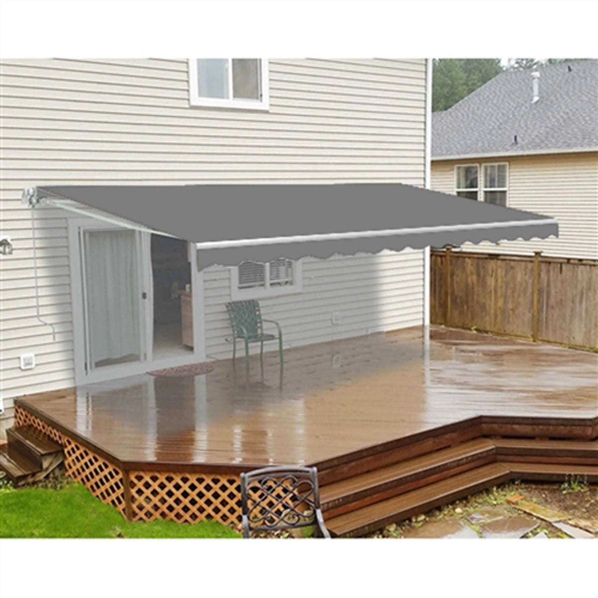 13' x 10' Motorized Retractable Patio Awning Canopy, Gray L4299