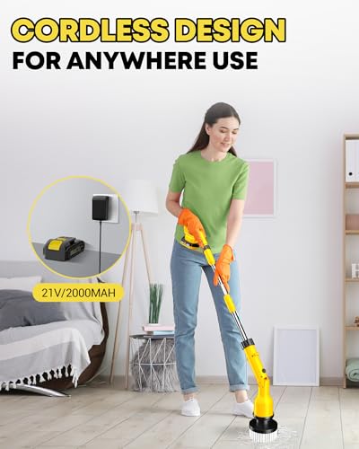 Electric Spin Scrubber with Adjustable Long Handle and 4 Replacement Heads J8582
