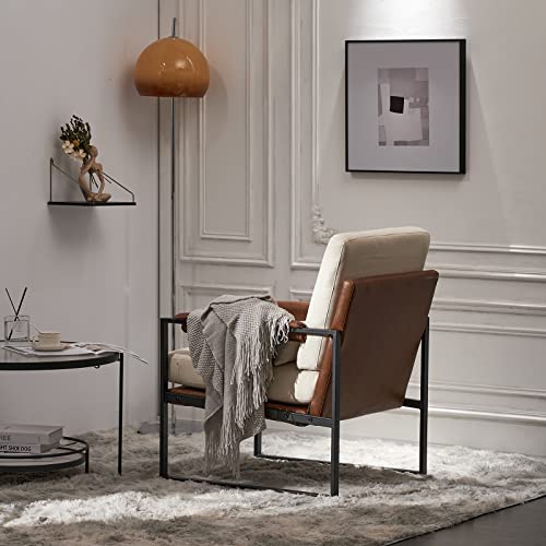 Beige Linen Accent Chair with Metal Legs and Pillow O839
