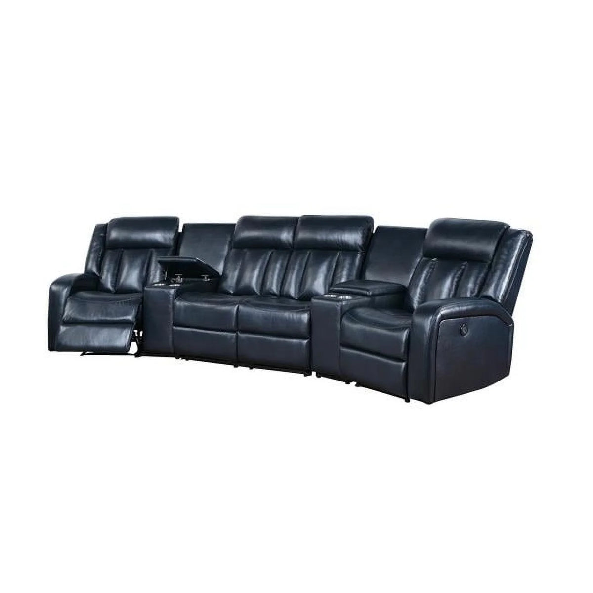 Navy Blue 5 Piece Faux Leather Recliner Sectional Set E709